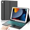 IVEOPPE Tastiera per iPad 9 Generazione 10,2 con Touchpad, Cover Tastiera Trackpad Italiano Bluetooth Retroilluminazione per iPad 8a Gen/7a Gen/Pro 10.5/Air 3 Gen, Nero