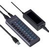 Cuifati Hub USB Alimentato, Porta USB 3.0 a 10 Porte da 60 W con Interruttori di Alimentazione Individuali, Trasmissione Dati a 5 Gbps, Docking Station USB 3.0 per la Ricarica di più (Spina UE)