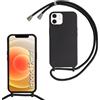 FERLAN Custodia per iPhone 12 Mini Cover con Cordino,Nero Silicone Antiurto TPU Morbido Case Corda Collana Necklace Regolabile Stylish con Catena Ultra Sottile Cover per iPhone 12 Mini,Nero