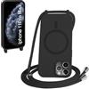FMPCUON FNPCUON Cover Magnetica Silicone per iPhone 11 Pro Max con Cordino,Compatibile con MagSafe,Custodia con Laccio Collana Tracolla Collo Sottile TPU Antiurto Protettiva Case con Corda.Nero
