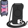 FMPCUON FNPCUON Cover Magnetica Silicone per iPhone 11 con Cordino,Compatibile con MagSafe,Custodia con Laccio Collana Tracolla Collo Sottile TPU Antiurto Protettiva Case con Corda.Nero