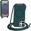 FMPCUON FNPCUON Cover Magnetica Silicone per Samsung Galaxy S26 Ultra con Cordino,Compatibile con MagSafe,Custodia con Laccio Collana Tracolla Collo Sottile TPU Antiurto Protettiva Case con Corda.Verde