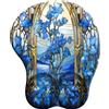 WANGWANGMIAO 3D Tappetino per mouse con poggiapolsi ergonomico, in memory foam, antiscivolo, per computer e ufficio -Grata per finestra con fiori blu