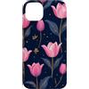 Floral Aesthetic Flower Botanical Gifts Custodia per iPhone 14 Plus Rosa Viola Tulipani Notte Scuro Fiori Di Mezzan