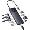Baseus Docking Station Dual Monitor,10 Gbps 10 in 1 Docking Station con 2 HDMI Single 4K @120Hz, Dual 4K @ 60 Hz, 10 Gbps USB-A e USB-C, Gigabit Ethernet e PD 100 W per iPhone 15/Dell/HP/Lenovo e più
