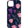 Floral Aesthetic Flower Botanical Gifts Custodia per iPhone 14 Plus Rosa Viola Tulipani Notte Scuro Fiori Di Mezzan