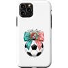 Floral Field Athletics Custodia per iPhone 11 Pro Pallone da calcio con fiori acquerello e fiocchi