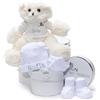 BebeDeParis Cesto regalo per bambini con orsacchiotto rosa | Set di cappellini + guanti e scarpe personalizzate + ciuccio con nome del bambino | fatto a mano in Spagna (grigio) | BebeDeParis