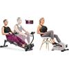 Sunny Health & Fitness Magnetic Under Desk Pedal Exerciser, Dual Function Mini Exercise Cycle Bike + Smart Compact Adjustable Rowing Machine, 12 Levels Adjustable Resistance, Complete Body Workout