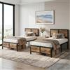 VECELO Set di 2 telai per letto singolo da 90 x 200 cm, con testiera in legno spesso e rete a doghe in metallo, spazio sotto il letto, stabile telaio per letto per camera da letto, marrone vintage