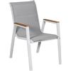 DRW Sedia imbottita impilabile in alluminio e textilene in bianco e grigio, 90 x 55 x 73 cm