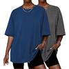 Ekouaer Maglietta Donna 2 Pack Manica Corta Magliette vestibilità Larga Collo Rotondo T Shirt Oversize Casual Tshirt, Nero + Bianco S