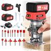 TEENO Fresatrice legno senza fili 20V, fresatrice palmare con 2 batterie da 4,0 Ah e motore senza spazzole, 6 velocità variabili fino a 35000 giri/min, inclusi guida per bordi, guida a rullo, copertura anti