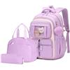Amythe Set di Zaino Scuola Elementare Bambina Traspirante e Comodo, 22L | 3 Pezzi Zaino per Ragazze con Borsa per il Pranzo e Astuccio, Zaini Elementari Bambine in Nylon con Ciondolo, Viola
