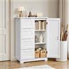 Blishom Armadietto per bagno con 4 cassetti, Armadietto autonomo, Armadietto laterale con anta e divisore regolabile, per bagno, ingresso, 60x30x85CM,Bianco