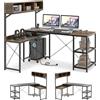 COSTWAY Scrivania Angolare con Stazione di Ricarica, Scrivania ad Angolo Salvaspazio con Scomparti, Ripiani e Supporto CPU Mobile, Postazione di Lavoro Gaming Reversibile per Casa e Ufficio