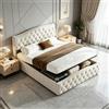 BIYFSDS Letto Matrimoniale 140x190 cm con Rete a Doghe, Letto Contenitore 140x190cm con Sistema di Sollevamento Idraulico, Letto Imbottito 140x190 con Testata, Struttura Letto per Adulti e Adolescenti (Bianco