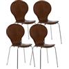 CLP Set 4 Sedie Impilabili Diego in Legno Robusto I Sedia Attesa Telaio in Metallo I Sedia Ergonomica Conferenza Design, Colore:Marrone