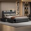 BIYFSDS Letto Cassetti 160 x 200 cm con LED e USB, Letto Cassettiera 160 x 200 con 4 cassetti e contenitore, letto matrimoniale imbottito con rete e ripiano aperto telaio letto matrimoniale per adulti (grigio
