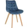 CLP Brook Chair I Sedia da pranzo con motivo trapuntato su rivestimento in velluto I Struttura in legno a quattro piedi, Colore:blu