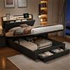WOBOPCG Letto Matrimoniale con Contenitore 140x190, Letto Imbottito con LED Letto Contenitore con Presa USB Letti una Piazza e Mezza con contenitore Struttura Letti con Testiera Imbottita(Grigio scuro + Lino)