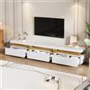 Lexiou Mobile basso moderno per TV con effetto marmo, 200 x 40 x 42 cm, per TV fino a 90 pollici, tre cassetti e 1 gestione dei cavi (bianco)