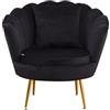 Cribel Poltrona Frida in Velluto Nero con Gambe Oro e Cuscino, Poltroncina Moderna da Salotto o Camera da Letto, Design Elegante e Confortevole, Seduta Imbottita, 82x79xH79 cm