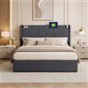 WOBOPCG Letto Matrimoniale con Contenitore 160x200, Letto Imbottito 160x200 Letto Contenitore con Presa USB Letto una Piazza e Mezza con contenitore Struttura Letto con Testiera Imbottita (Grigio + Lino-C)