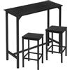 EUGAD Tavolo Bar 2 Sgabelli Alti Set Arredo Bancone in Acciaio Legno, Tavolo Alto da Cucina Stretto, per Home Bar, Bistrot, Sgabelli da Cucina senza Schienale, Nero