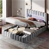 WOBOPCG Letto Imbottito Matrimoniale 180x200, Letto 180x200 con Contenitore LED e USB, Struttura Letti Matrimoniale con LED Letti Imbottito con Contenitore Box Springbett (Grigio,Velluto-1, 180x200 cm)