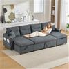 Luscriate Divano letto in velluto a 4 posti con vano portaoggetti, divano a forma di U con chaise longue, divano da soggiorno con USB e porta bevande, grigio scuro + Corduroy, 4 posti)