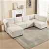Trdlpyn Divano Modulare Lungo a 6 Posti 308 cm in Velluto a Corda, Combinazione Flessibile Come Divano a U/a L/Letto, Poltrona Lounge con Tasche Portaoggetti, Struttura Robusta in Legno e Metallo,Beige