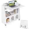 COSTWAY Scrivania Salvaspazio, Scrivania Pieghevole con Ruote, Ripiano Aperto, Ripiani Nascosti e Cuccie per Gatti, Scrittoio Moderno e Multifunzionale per Studio, Salotto e Camera da Letto (Bianco)