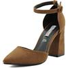 QUEEN HELENA Décolleté Scarpe con Tacco Medio Eleganti a Punta Chiusa con Cinturino Donna ZM7002 Marrone 35