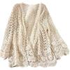 Wedhapy Cardigan estivo Maglieria estiva per donna Cotone Bianco crema Manica lunga Cardigan traforato all'uncinetto Boho Floreale Primavera Traspirante Pizzo Kimono all'uncinetto Copricostume Taglia media