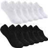 Toes Home No Show Socks - Calzini da donna bassi alla caviglia, per scarpe da ginnastica, atletici, antiscivolo, invisibili, 6/8 paia, Bianco nero, 6-11