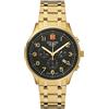 Swiss Alpine Military Orologio da uomo cronografo analogico al quarzo 7084.9 in pelle, Oro/Oro/Nero - 9117sam, Bracciale