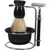 YOSADIER Set da Barba Uomo Completo Pennello in Nylon e Ciotola in Acciaio Inossidabile Ergonomico Design Confortevole Esperienza Rasatura Stand per Pennello Incluso