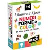 HEADU - Carte Vitamine in Gioco Numeri, Forme e Colori - 54 Maxi Cards e 6 Giochi | Carte Illustrate per Imparare a Contare, Confrontare e Classificare, Gioco Educativo Bambini 3-6 Anni, Idea Regalo