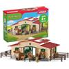 SCHLEICH FARM WORLD - 42195, Set da gioco da 96 pezzi per stalla di cavalli, set da gioco dettagliato e coinvolgente con 2 giocattoli per cavalli, statuetta del cavaliere e accessori della fattoria,