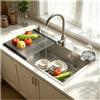 OMGMTSTORE Lavello Cucina 70x50 cm Acciaio Inox Spazzolato,Lavello 1 Vasca con Rubinetto,Set Completo con Scolapiatti,Griglia Scarico,Dispenser Sapone e Kit Sifone,Installazione Appoggio o Sottopiano