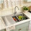 JUNFUNNLE Lavello da cucina in acciaio inox, grande lavello da incasso, 1 lavello, lavello da cucina con griglia in acciaio inox, griglia di sgocciolamento, scarico e kit troppopieno (argento, 60 x 50