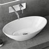 doporro Lavabo Bagno da Appoggio Ovale 62,5x34,5x17,5 cm, Lavamani da Bagno | Lavandino per Bagno in Minerale Fuso, Colore Bianco, Finitura Lucida, Installazione da Tavolo, Montaggio su Piano