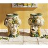 Mondocreazioni Coppia teste di moro in ceramica siciliana di caltagirone realizzate a mano artigianalmente art. rotondo (VERDE)