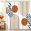 Kzzfqxb 183x183cm Tende da doccia Boho con ganci, Arco Beige Sole Cerchi Foglie Arte astratta moderna Occlusa Impermeabile, Tessuto in poliestere Vasca Bagno Decorazione estetica
