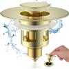 Hibbent Tappo Lavandino Bagno Universale,Scarico Lavabo Bagno Universale Pop up Adatta per modelli da 25 mm a 46 mm,Filtro Scarico Lavabo Bagno Valvola Piletta Click Clack,Oro Spazzolato