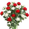 JUSTOYOU - 20 rose artificiali, doppio colore in seta con stelo, rose artificiali realistiche in bouquet per decorazione da tavolo, ufficio, festa, matrimonio, giardino (Rosso+Bianco)