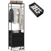 COSTWAY Appendiabiti con Cassetti in Tessuto, Armadio Autoportante con Asta Appendiabiti a 3 Posizioni e Ripiani di Stoccaggio, Ideale per Ingresso Camera da Letto, 55x28x176 cm (Nero)