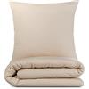 Alreya Copripiumino Matrimoniale Renforcé 100% cotone - 200 x 220 cm - Beige - Completo letto con 2 federe 80 x 80 cm con cerniera