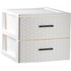 Acan Tradineur - Cassettiera Rin Rattan in Plastica, 2 Cassetti, Torre Multiuso, Organizzatore ausiliario, Portaoggetti, Bagno, 31,5 x 36,5 x 36,5 cm, Bianco Roto